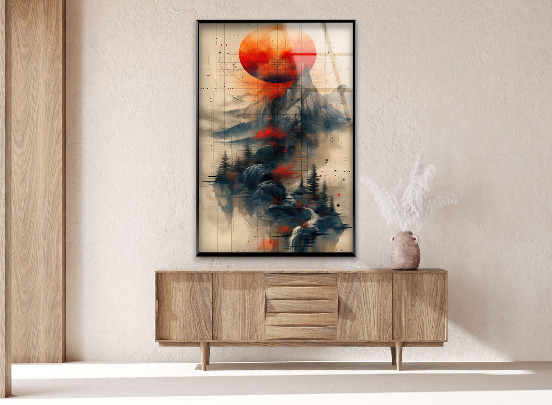 Blood Moon & Mountain Glass Wall Art glass pictures for Wall, glass prints wall art