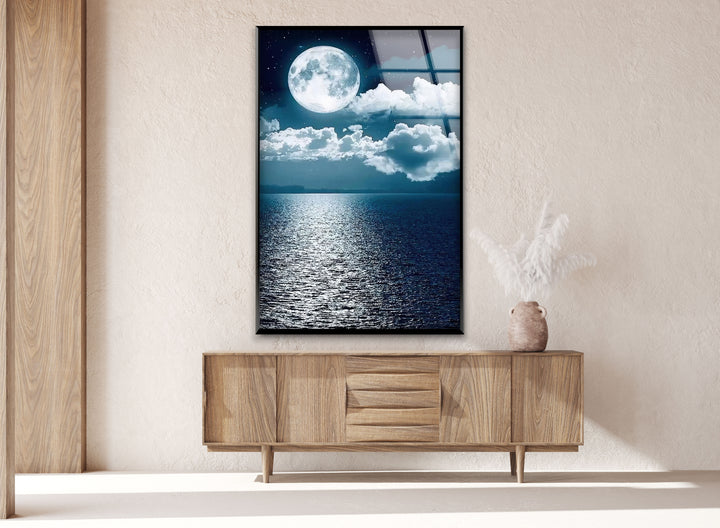 Blue Moon & Clouds Glass Wall Art art glass wall art, glass wall art pictures