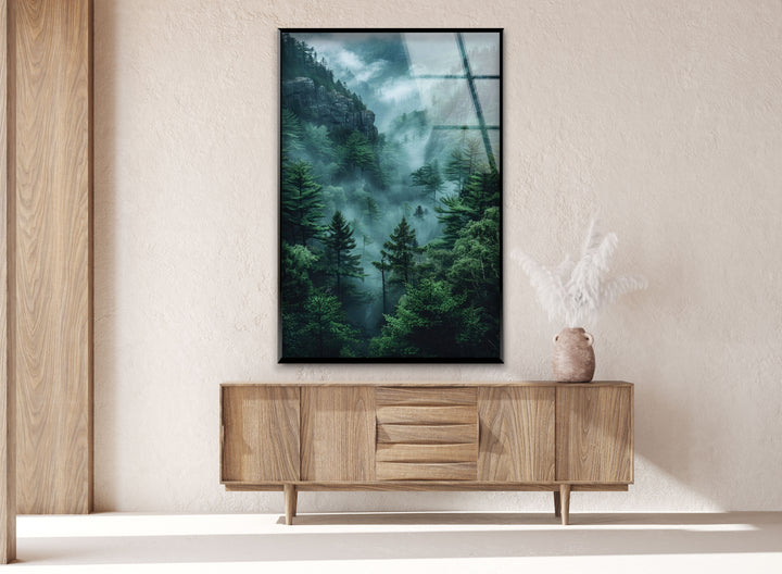 Dark Foggy Forest Glass Wall Art glass photo prints, glass picture prints