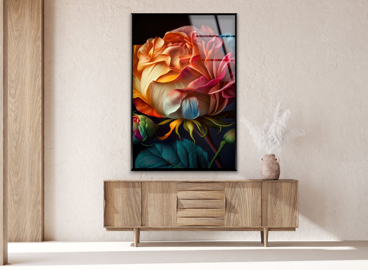 Multicolored Rosebud Glass Wall Art, Glass Printing Wall Art, Print photos on glass