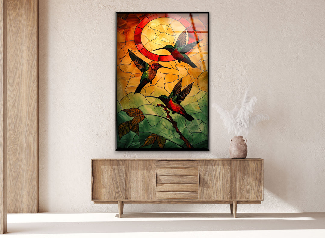 Stained Hummingbirds Wall Art photo print on glass, prints on glass wall art