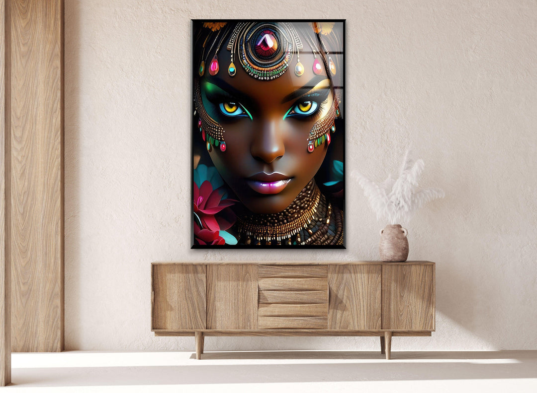 African Black Woman Tempered Glass Wall Art - MyPhotoStation