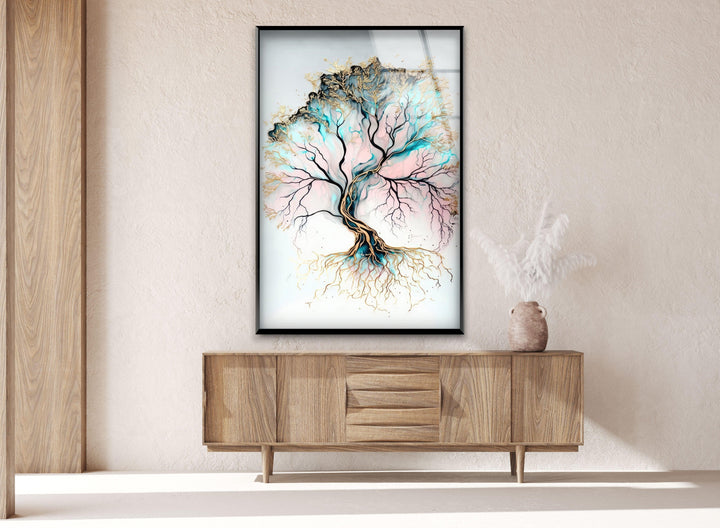 Life of Tree White Glass Wall Art photo print on glass, prints on glass wall art