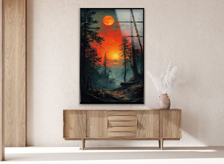 Blood Moon In The Forest Glass Wall Art Glass Printing Wall Art, Print photos on glass