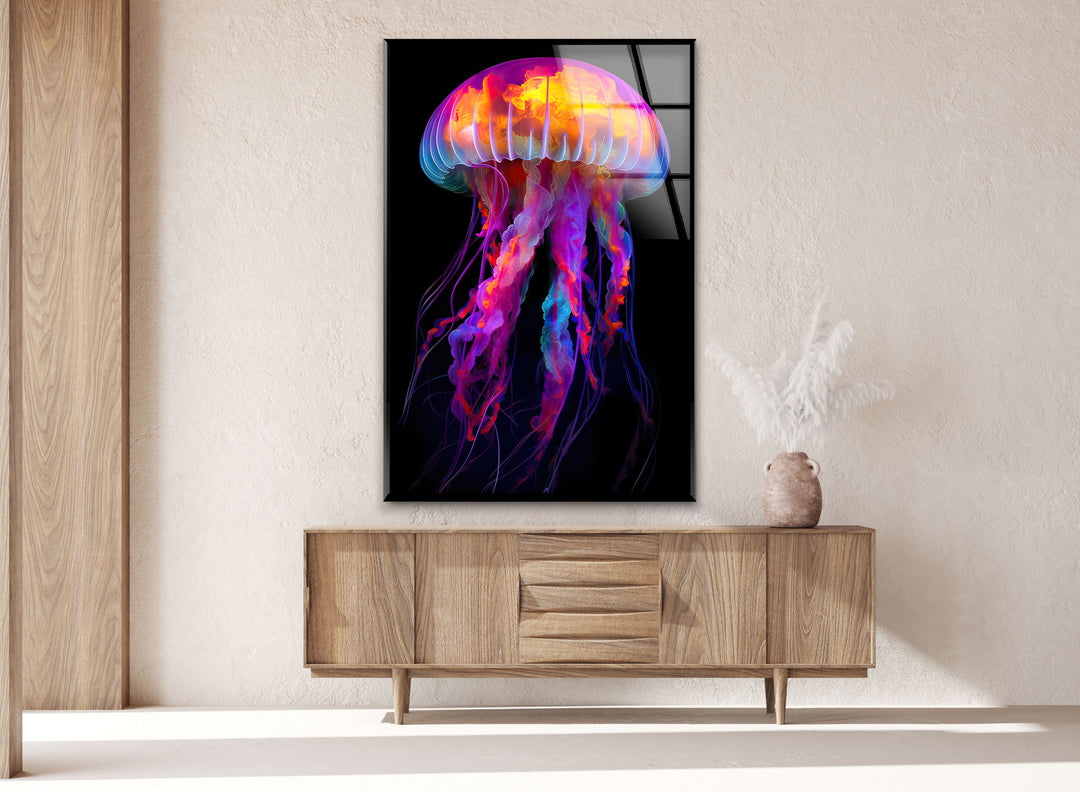 Neon Jellyfish Glass Wall Art custom glass photo prints, large glass prints