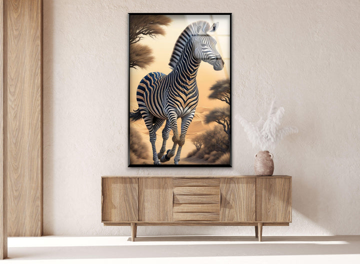 Zebra in The Desert Glass Wall Art print picture on glass,Tempered Glass Wall Art