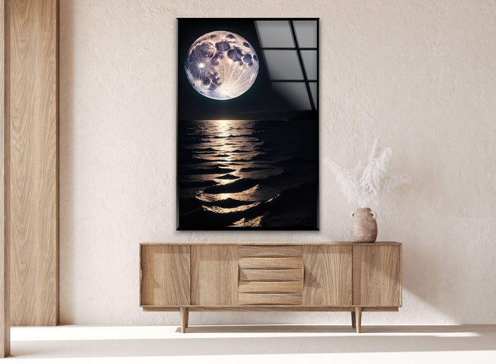 Moon Over Water Glass Wall Art print on glass, glass printed photos