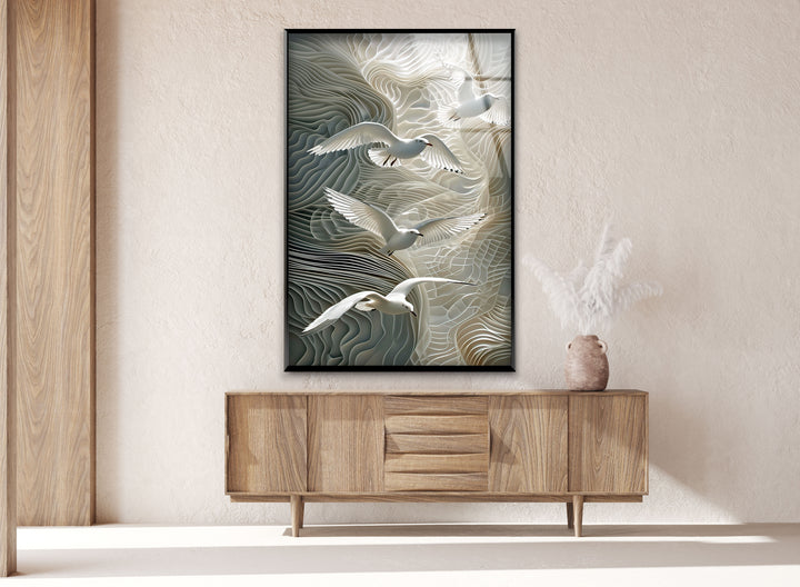 Birds Flying on Wall Glass Wall Art glass photo prints, glass picture prints