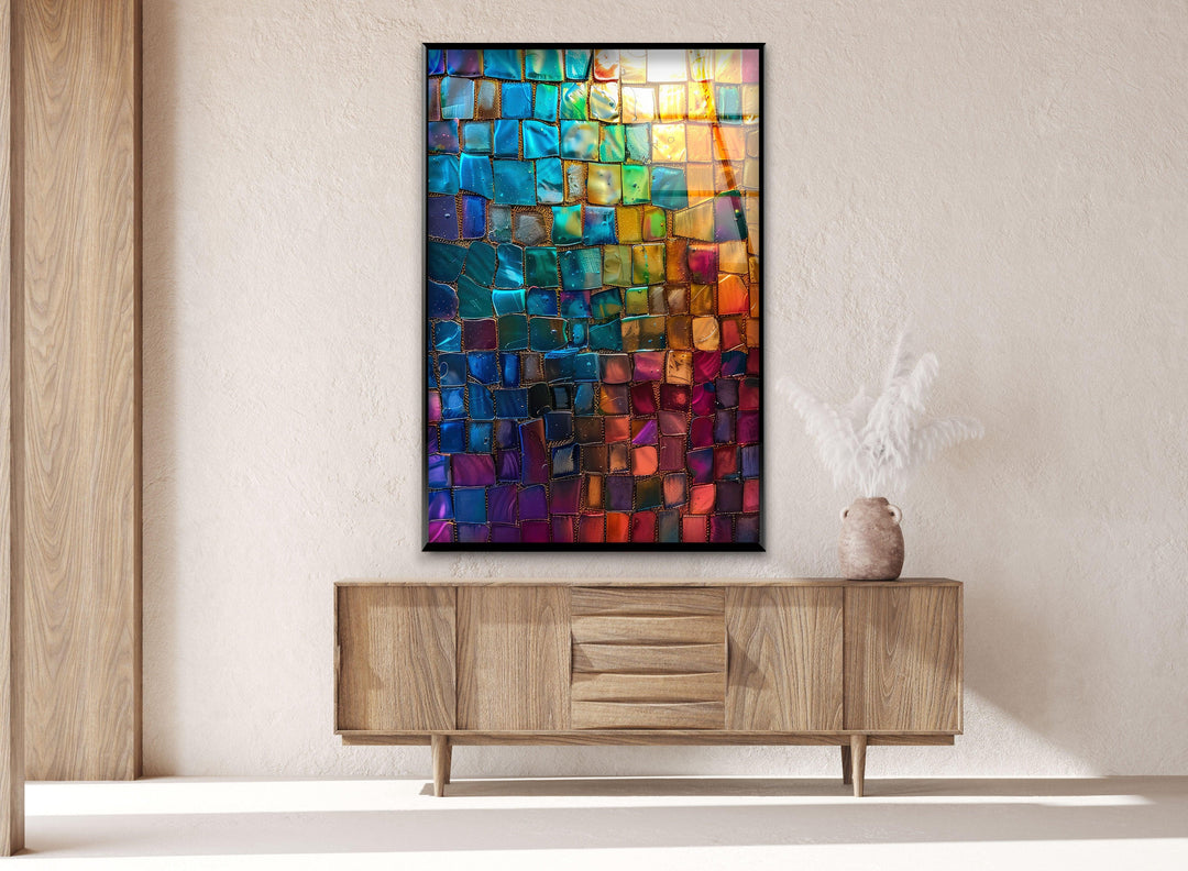 Colorful Mosaic Design Glass Wall Art print picture on glass, Tempered Glass Wall Art