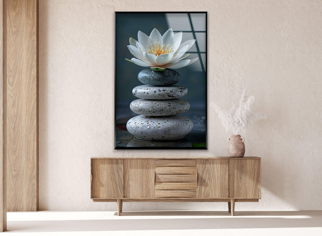 Zen Stones & Lotus Glass Wall Art, glass photo prints, glass picture prints