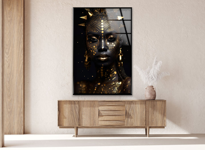 Gold Face African Woman Glass Wall Art