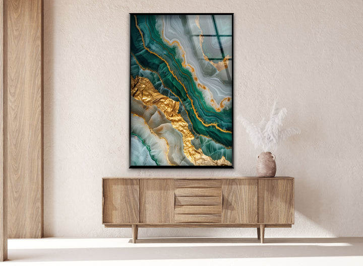 Green Gold Marble Geode Glass printing Wall Art