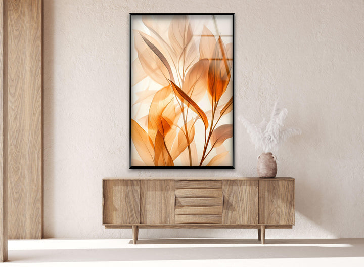 Watercolor Orange Leaves Glass Wall Art, glass pictures for Wall, glass prints wall art