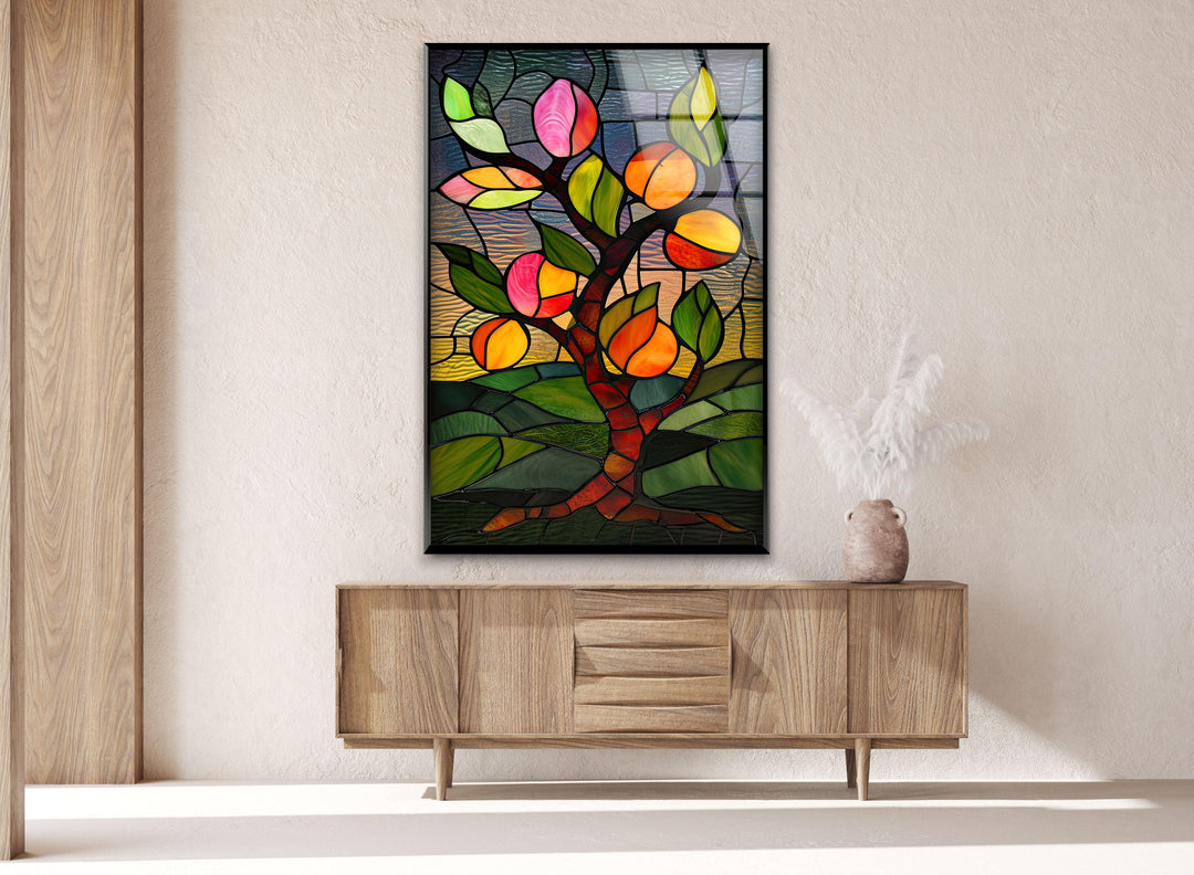 Stained Flower Art Glass Wall Art print on glass, glass printed photos