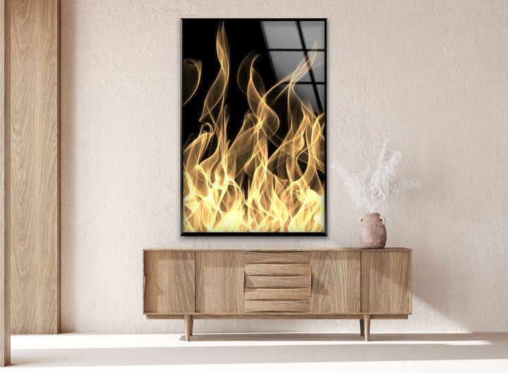 Burning Fire Glass Wall Art