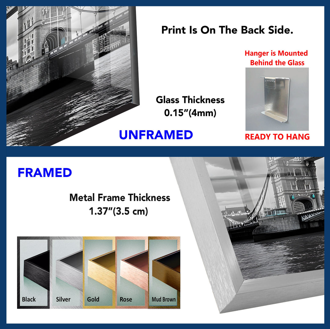 Tower Bridge Majesty: Black and White Glass Wall Art