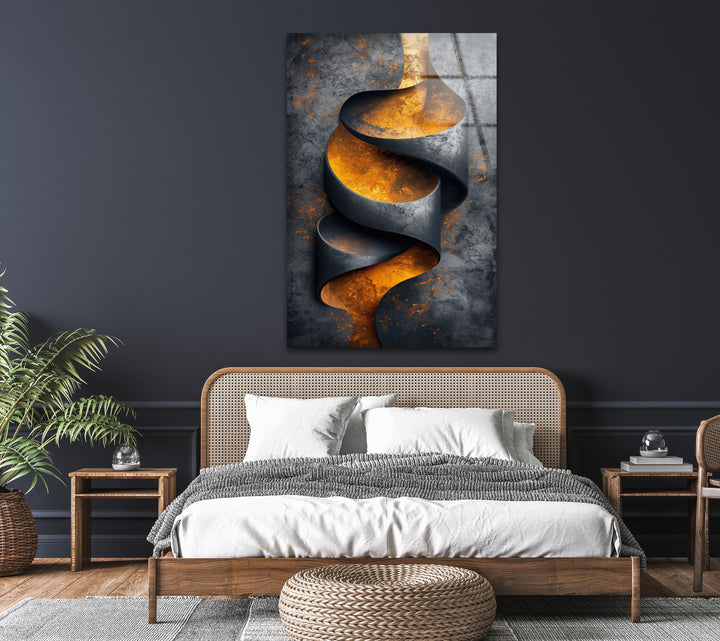 geometric Metal with Copper Stripes Glass Wall Art