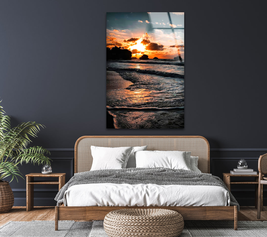 Seashore Sunset Glass Wall Art custom glass photo prints, large glass prints