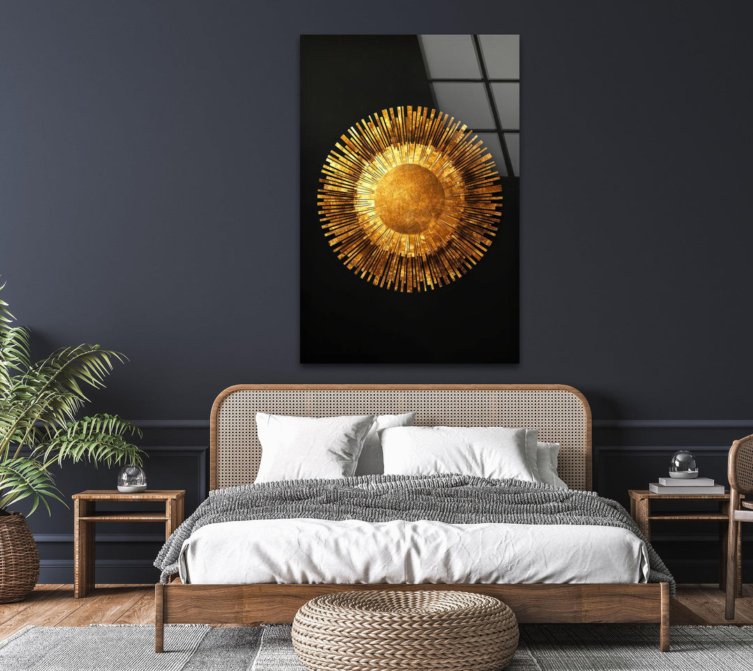 Gold Sun Abstract Glass Wall Art