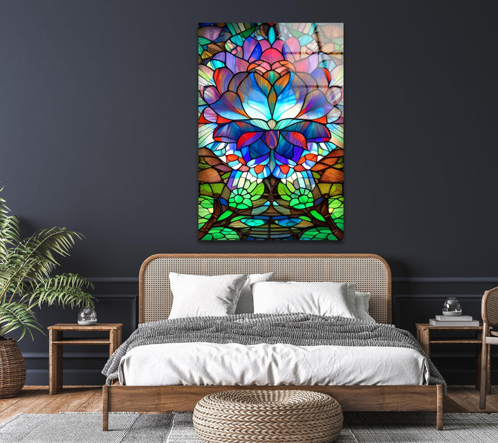 Lotus Flower Stained Glass Wall Art, glass photo prints, glass picture prints