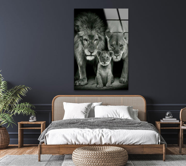 Lion Family Glass Wall Art custom glass pictures, glass art prints