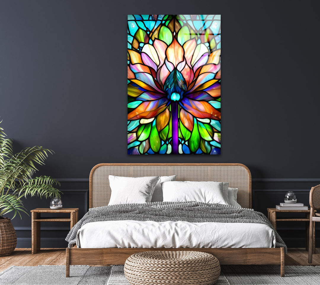 Stained Lotus Flower Glass Wall Art, glass image printing, glass prints from photos