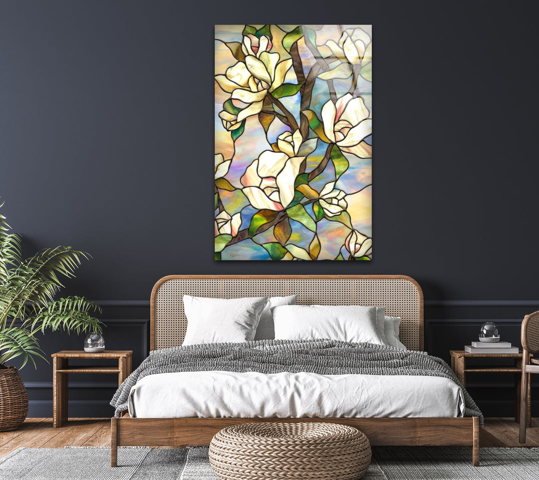 Stained Magnolia Glass Wall Art, glass photo prints, glass picture prints