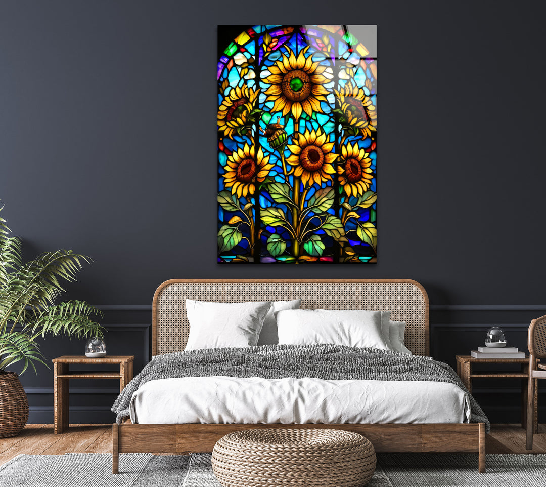 Sunflowers Stained Glass Wall Art, Glass Printing Wall Art, Print photos on glass