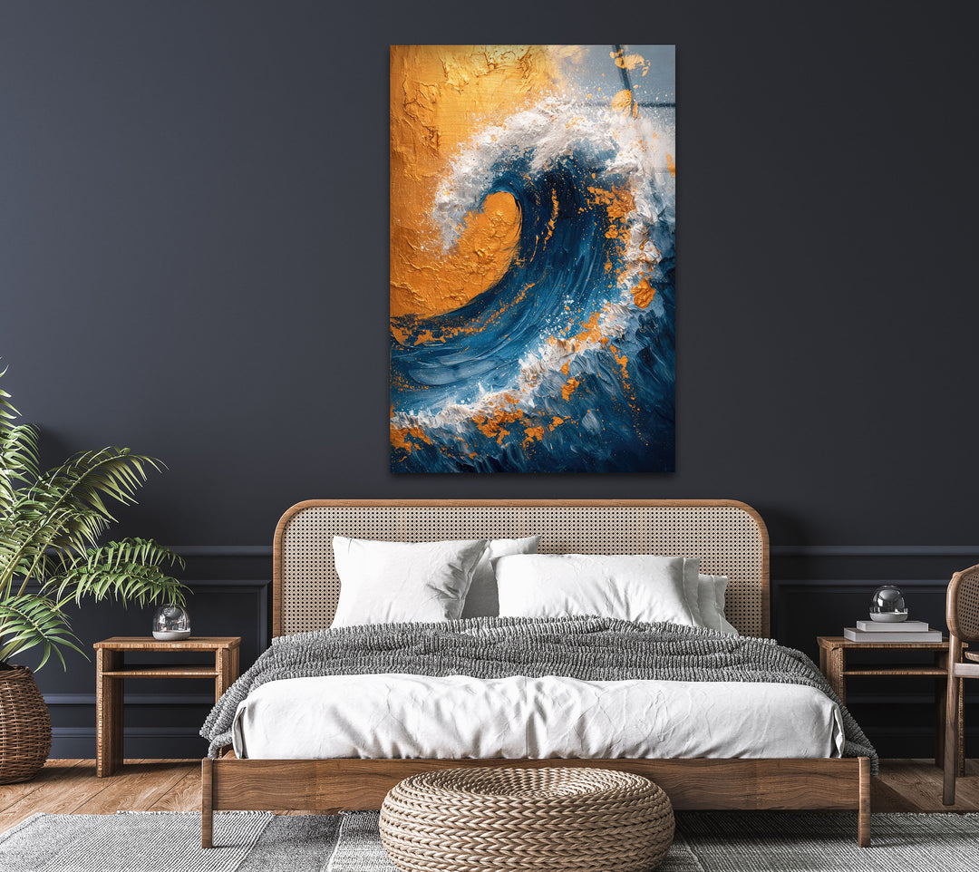 Ocean Wave Painting Glass Wall Art custom glass pictures, glass art prints