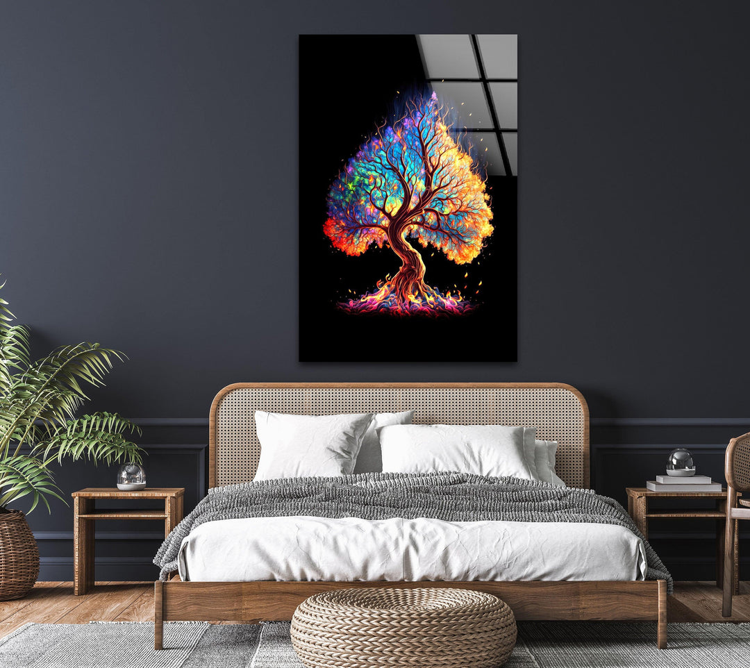 Colorful Tree Of Life Glass Wall Art, custom glass pictures, glass art prints