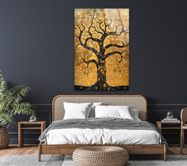 Mosaic Golden Tree Of Life Glass Wall Art, glass image printing, glass prints from photos