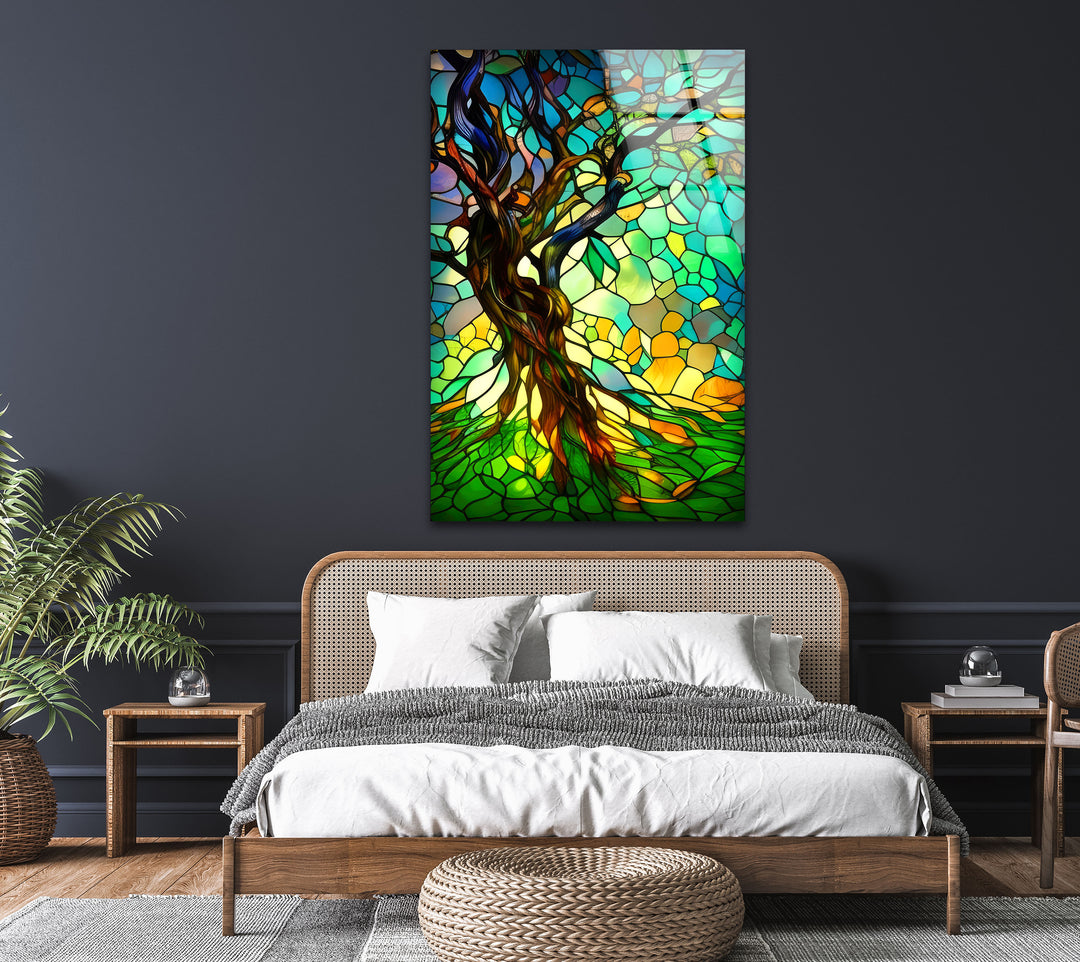 Stained Gnarled Tree Glass Wall Art stained glass wall art, stained glass wall decor