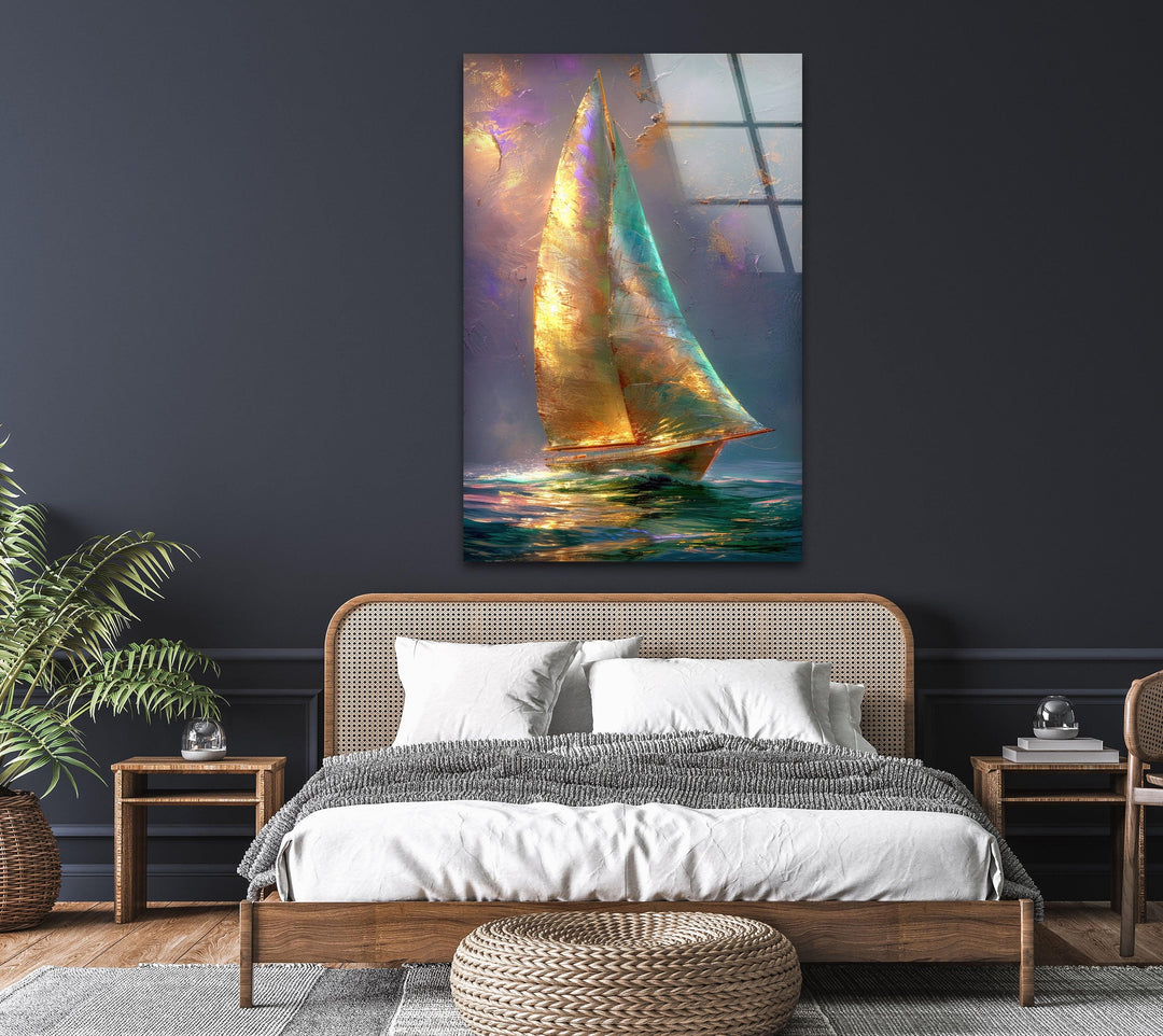 Bright Sailboat Glass Wall Art