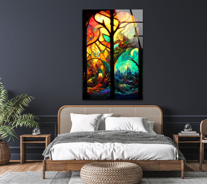 Castle & Forest Stained Glass Wall Art glass pictures for Wall, glass prints wall art