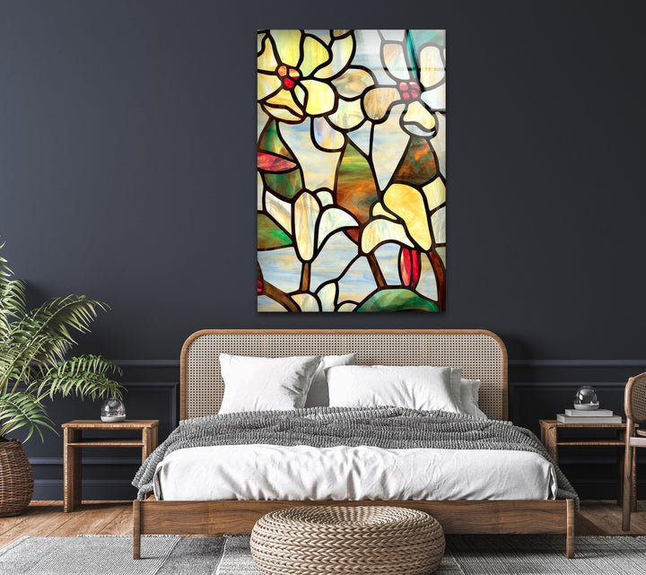 Stained Floral Glass Wall Art, glass pictures for Wall, glass prints wall art