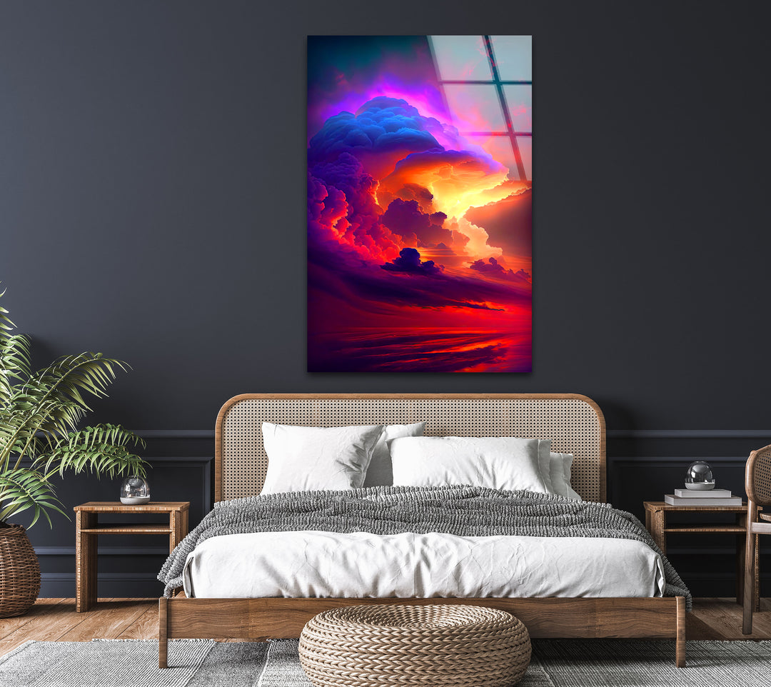 Colorful Clouds at Sunset Glass Wall Art print picture on glass, Tempered Glass Wall Art