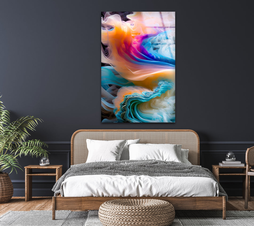 Rainbow Coloured Smoke Glass Wall Art, custom glass photo prints, large glass prints