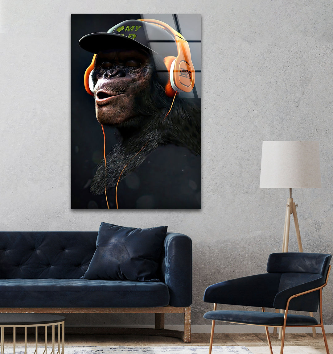 Hiphop Monkey Glass Wall Art print on glass, glass printed photos