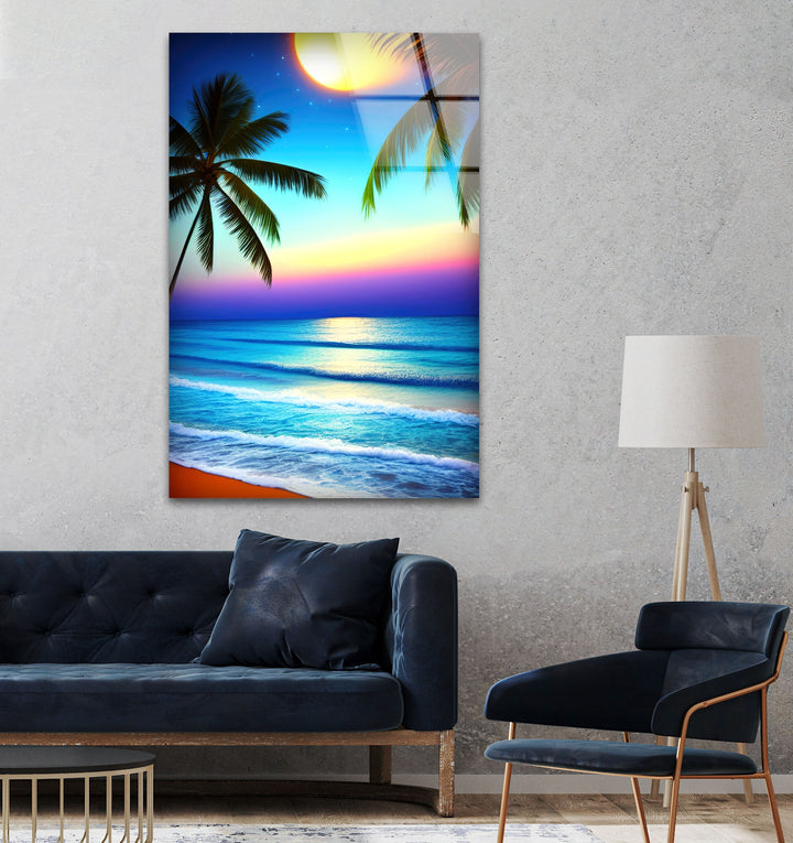 Palm Trees On The Beach Glass Wall Art picture on glass wall art, photos printed on glass