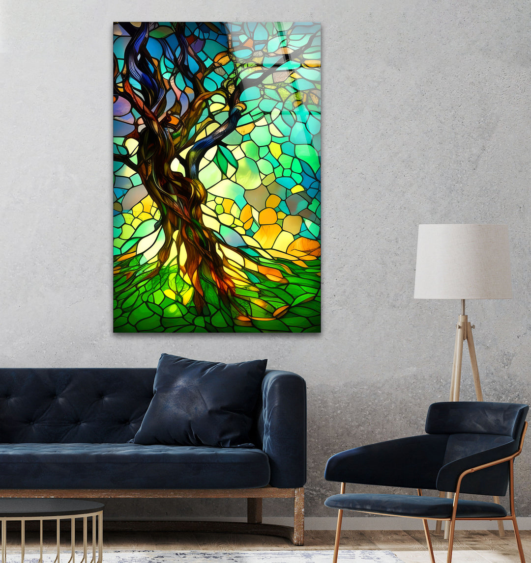 Stained Gnarled Tree Glass Wall Art stained glass wall art, stained glass wall decor