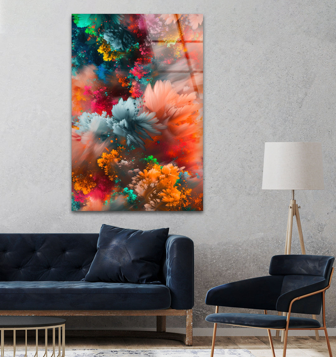 Explosions of Colors abstract Glass Wall Art