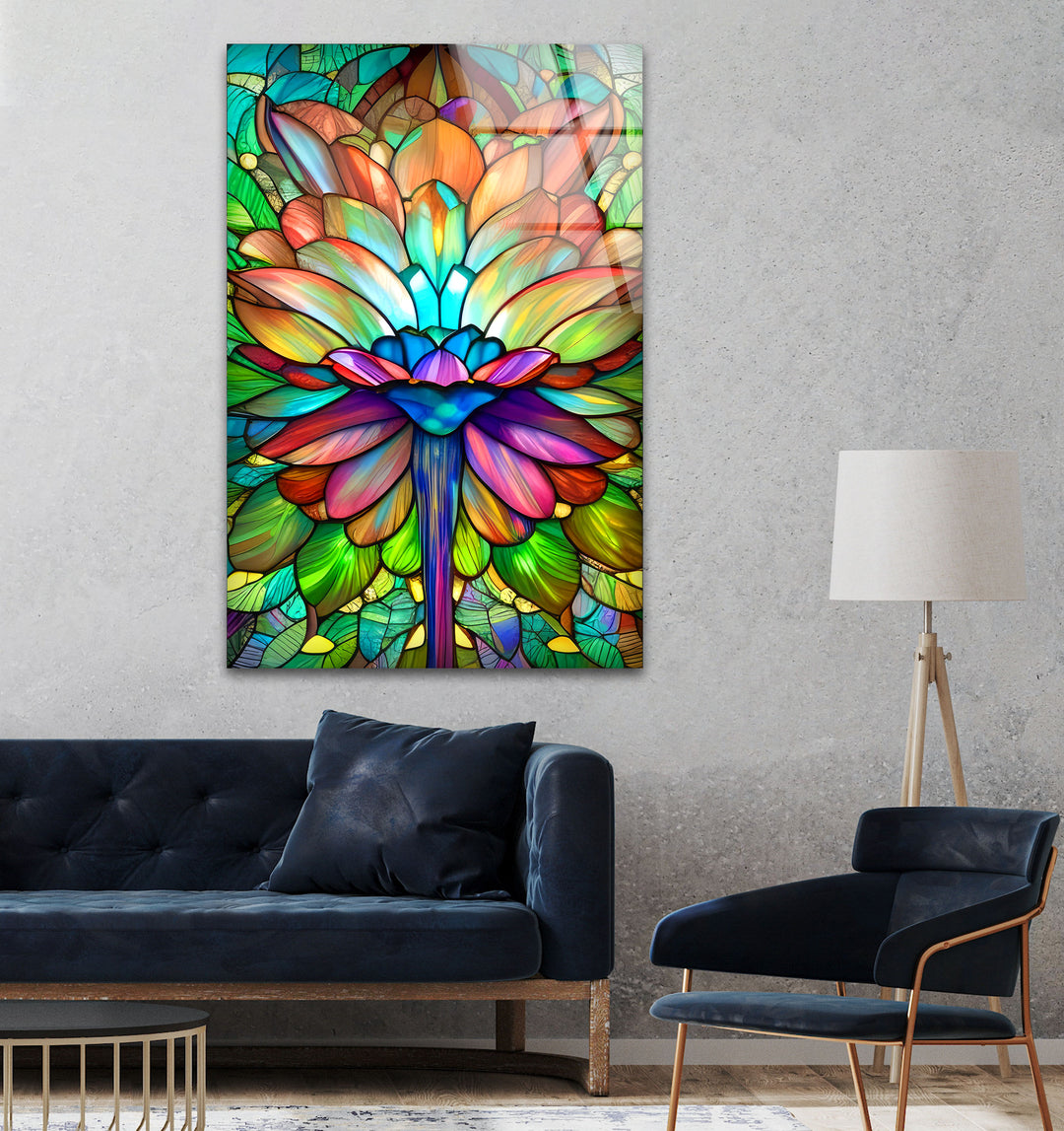 Stained Glass Lotus Flower Glass Wall Art, glass art painting, glass art for the Wall