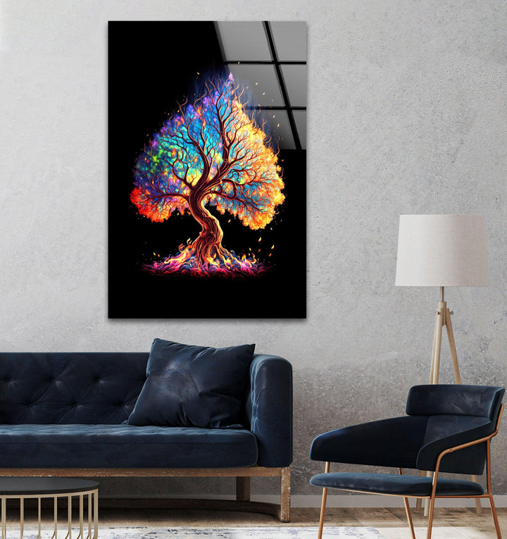 Colorful Tree Of Life Glass Wall Art, glass pictures for Wall, glass prints wall art