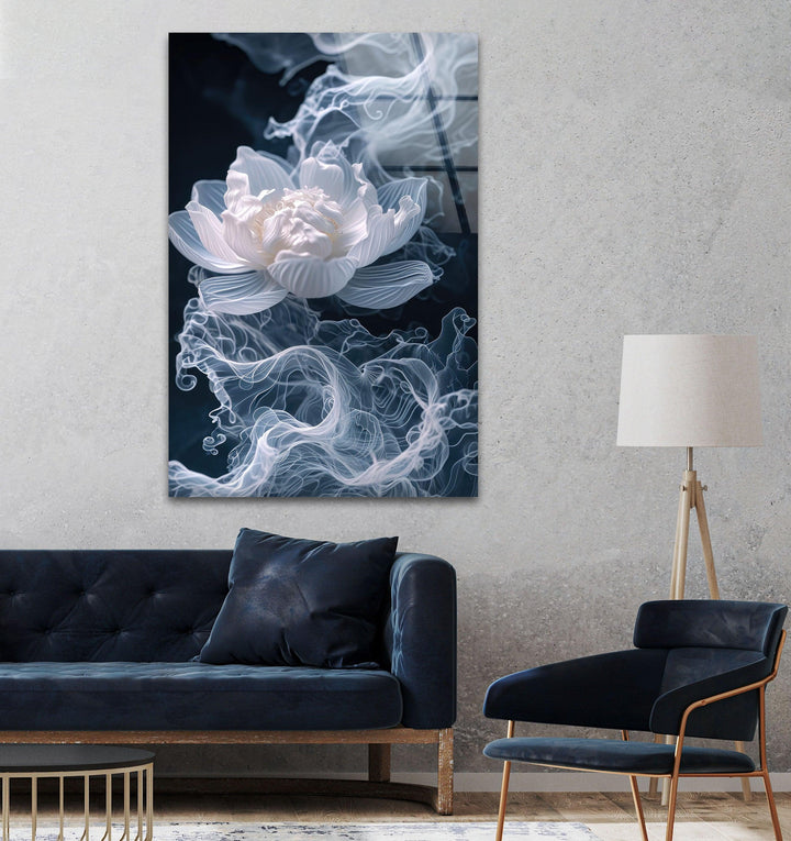 Smoke White Flower Glass Wall Art, glass image printing, glass prints from photos