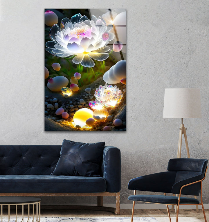 Glowing Lotus Flower Glass Wall Art, glass image printing, glass prints from photos