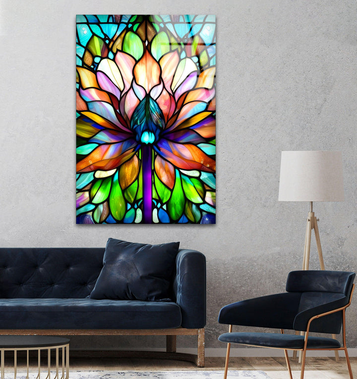 Stained Lotus Flower Glass Wall Art, glass pictures for Wall, glass prints wall art