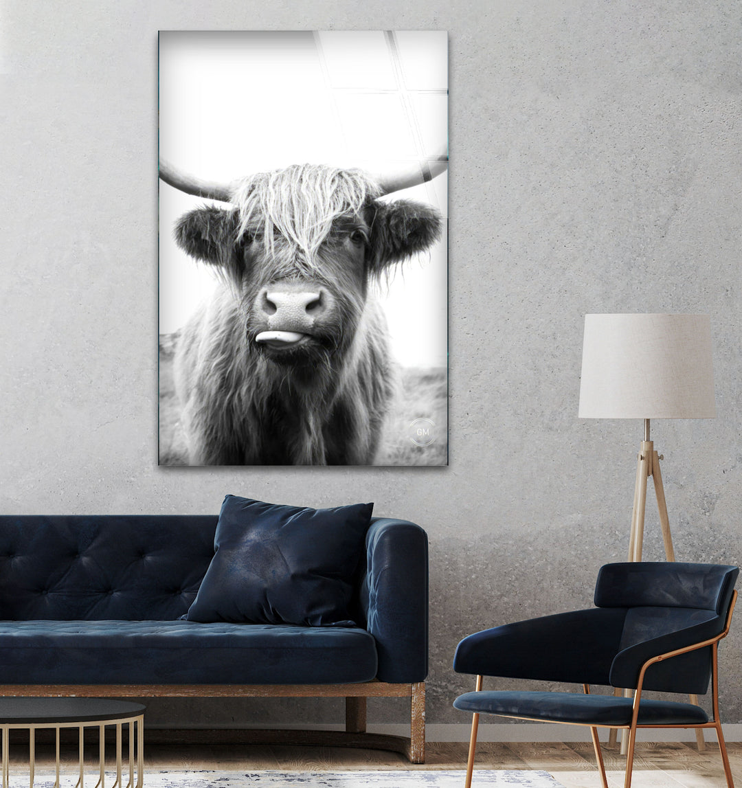 Highlander Cow Glass Wall Art             glass wall decor, glass wall art decor