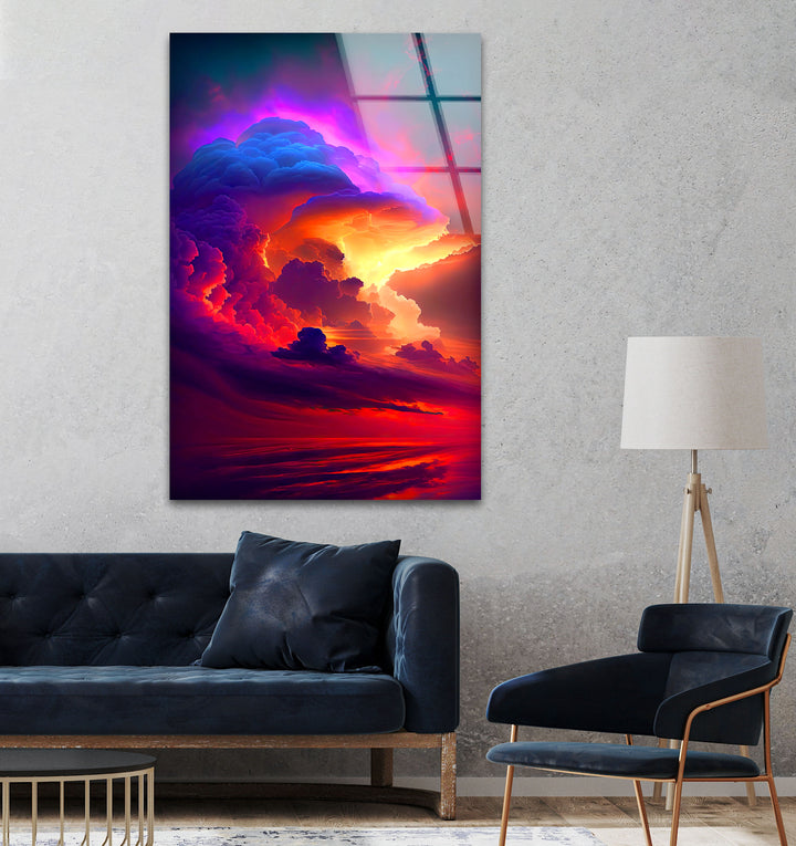 Colorful Clouds at Sunset Glass Wall Art custom glass photo prints, large glass prints