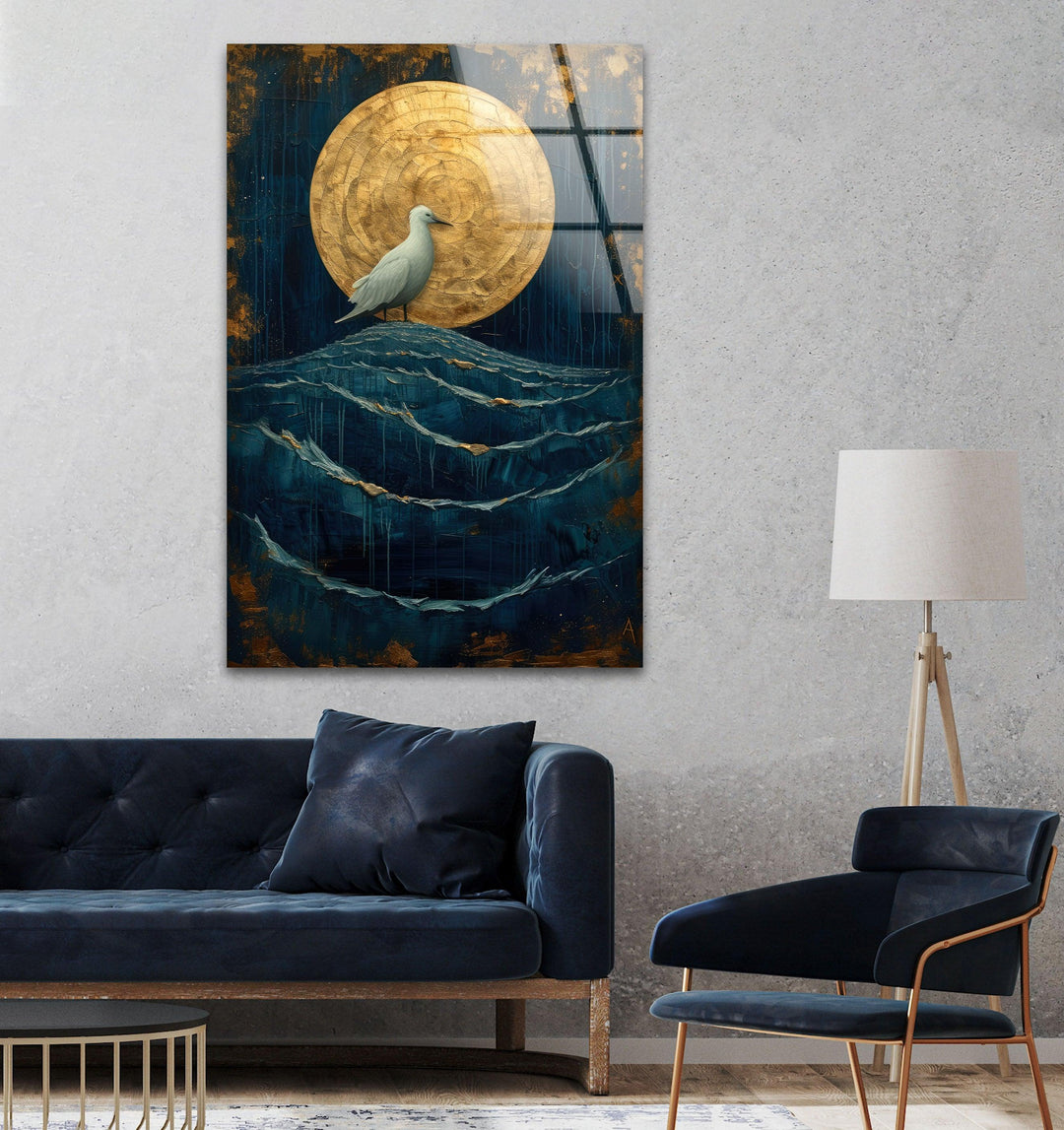 White Bird In The Moonlight Glass Art Painting & Cool Wall Art