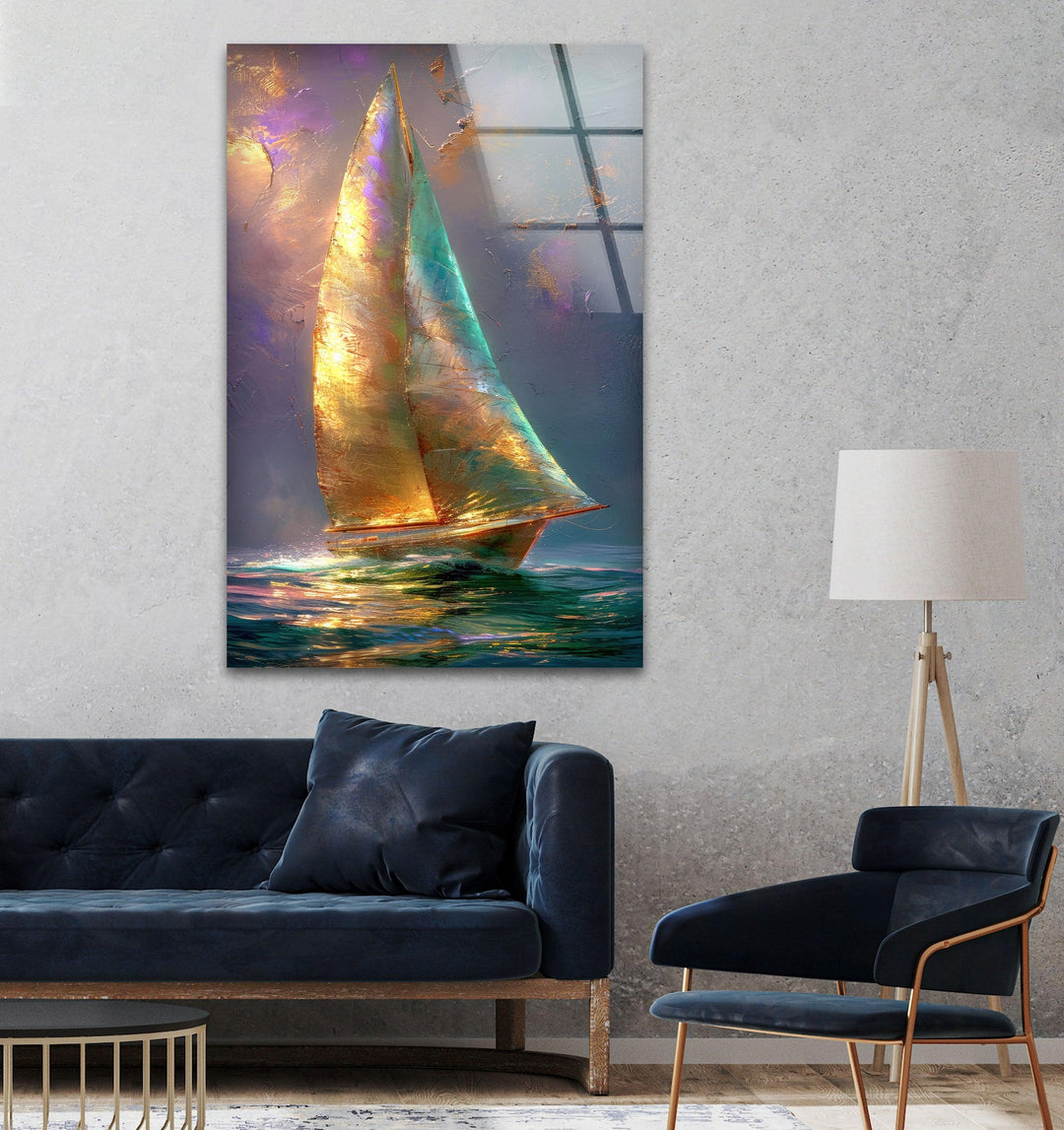 Bright Sailboat Glass Wall Art